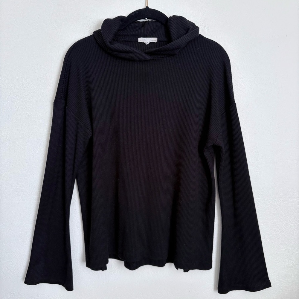 Rag & Bone Knit Ribbed Hoodie Bell Sleeve Pullover Sz S